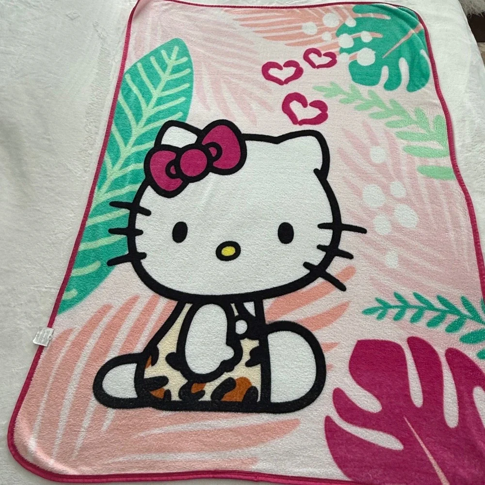 Hello‎ Kitty Sanrio Tropical Leopard Print Plush Throw Blanket Pink 62 x 45